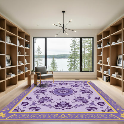 Lavender Purple Floral Medallion Border Rug