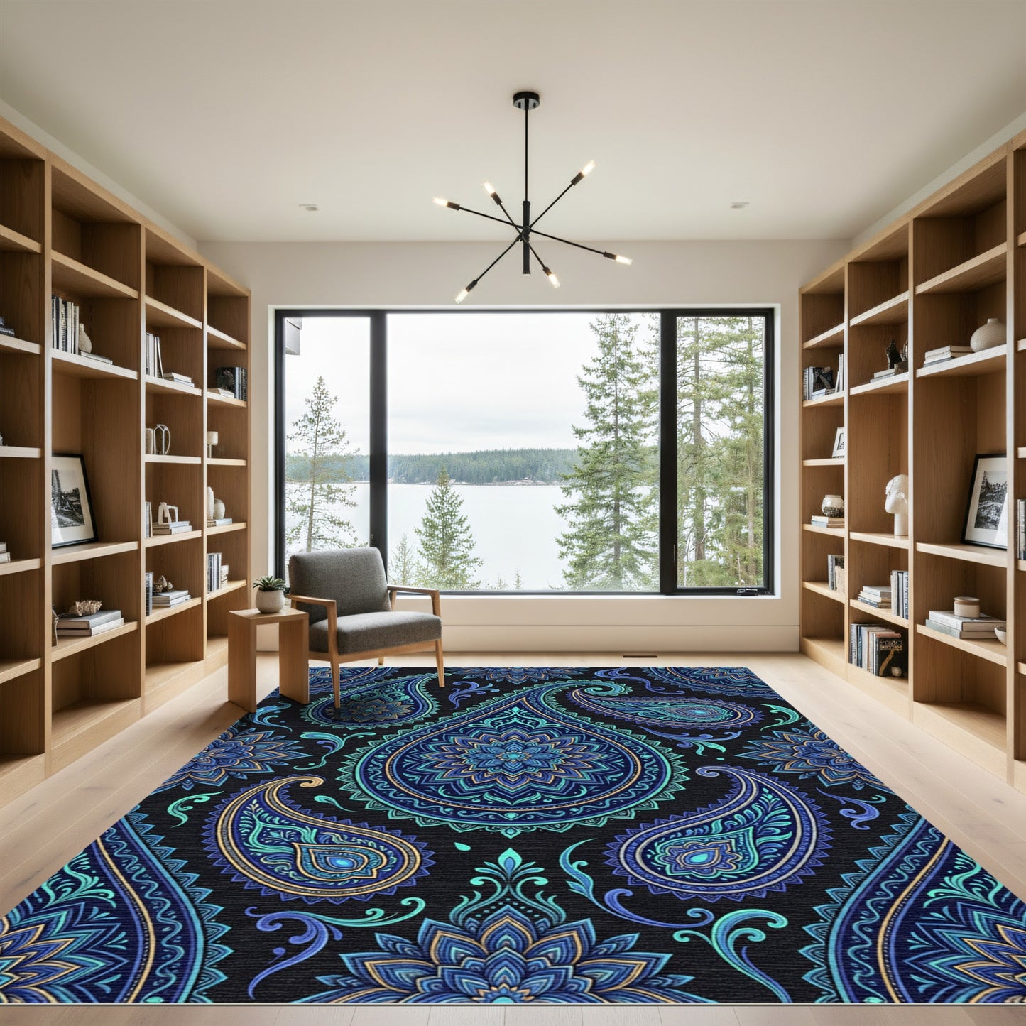 Midnight Blue Ornate Paisley Mandala Rug