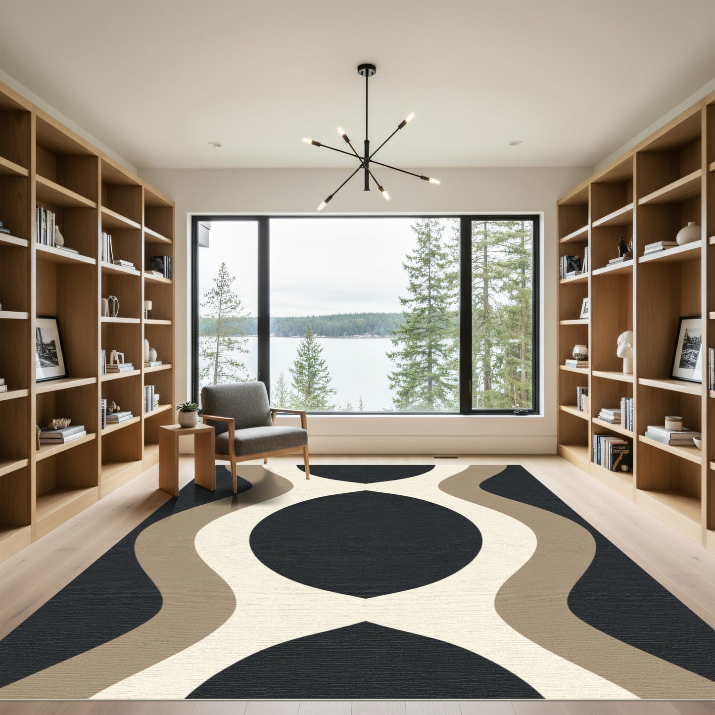 Dark Neutral Tan Cream Interlocking Waves Rug