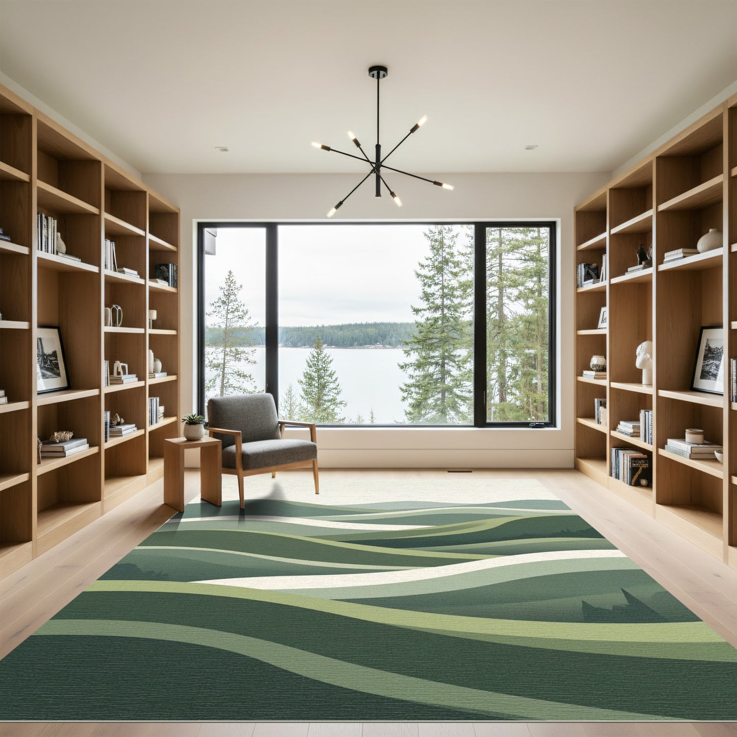 Verdant Rolling Hills Abstract Waves Rug