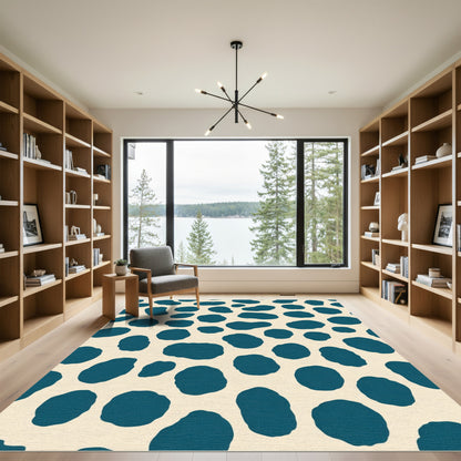 Teal Blotches Cream Spot Rug