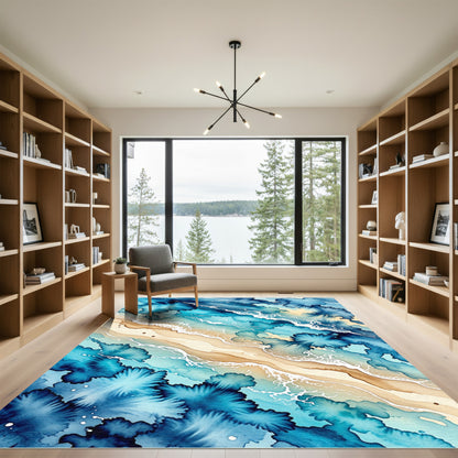 Abstract Coastal Tides Blue Ocean Wave Rug