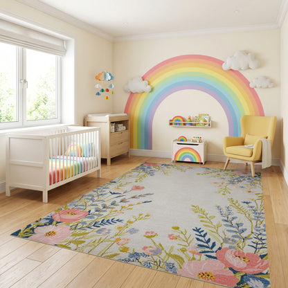 Delicate Blush Blue Floral Vine Rug