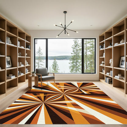 Amber Brown Geometric Radiant Solar Burst Rug