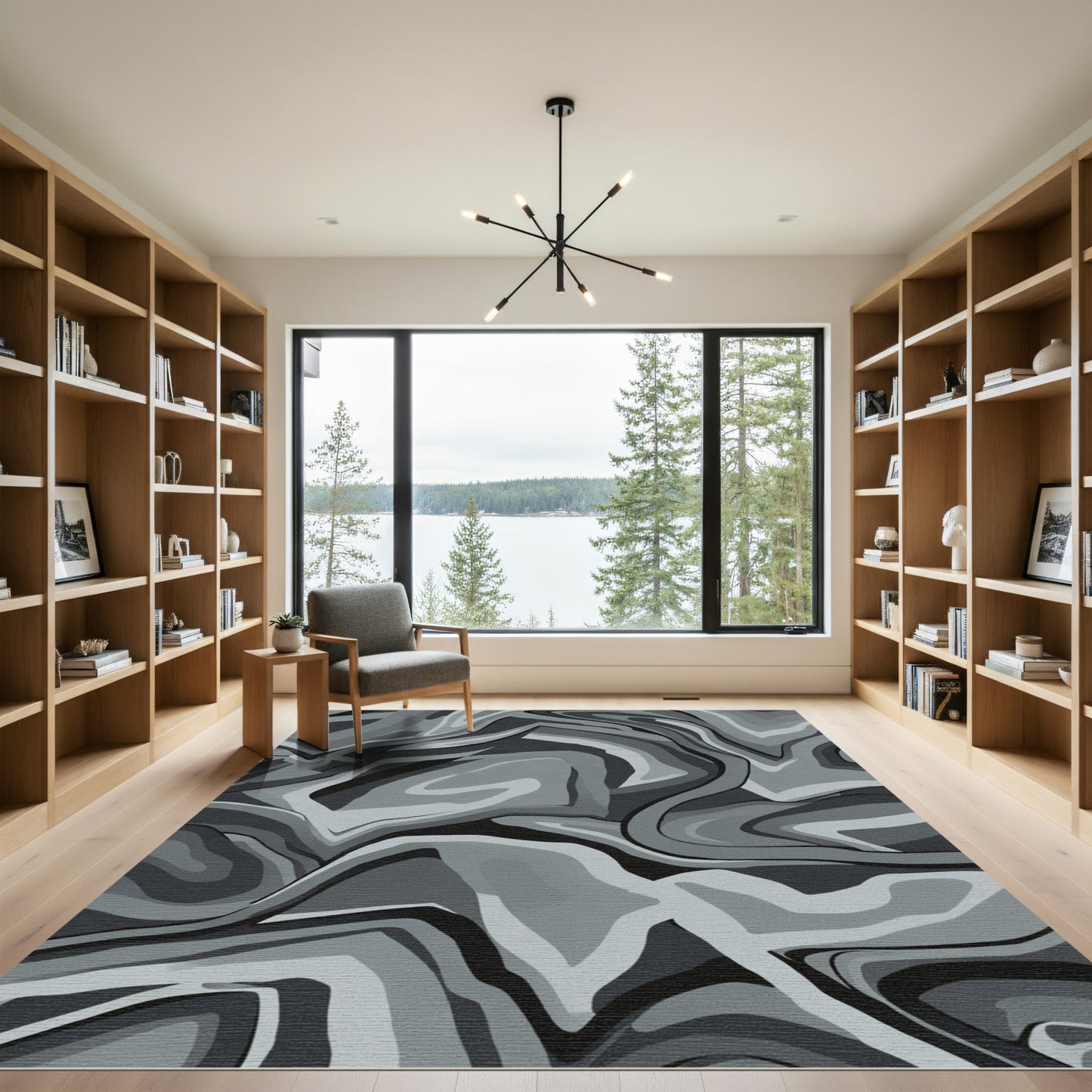 Monochromatic Abstract Swirl Liquid Rug