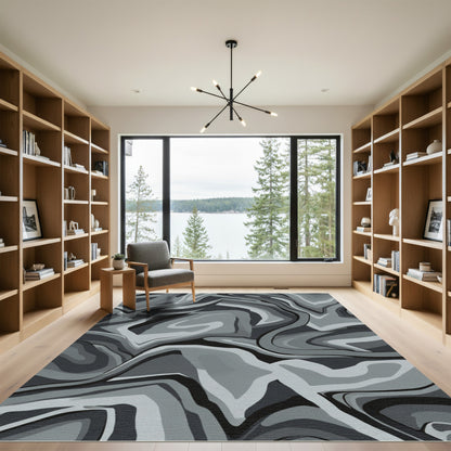 Monochromatic Abstract Swirl Liquid Rug