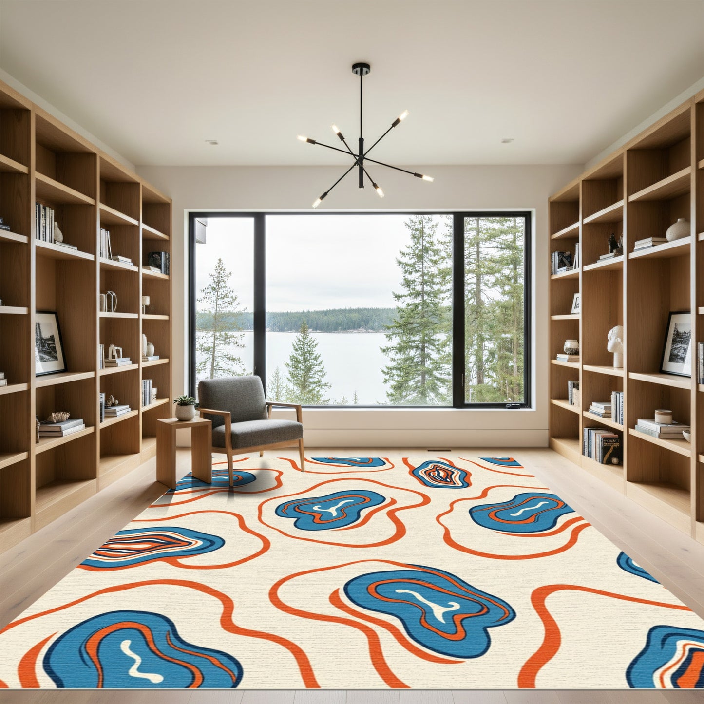Retro Blue Orange Organic Waves Rug