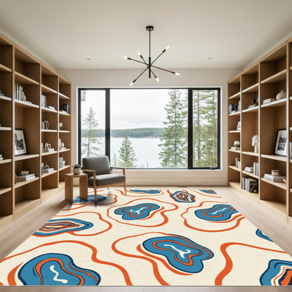 Retro Blue Orange Organic Waves Rug