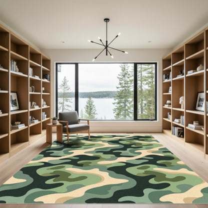 Classic Green Khaki Military Camouflage Rug