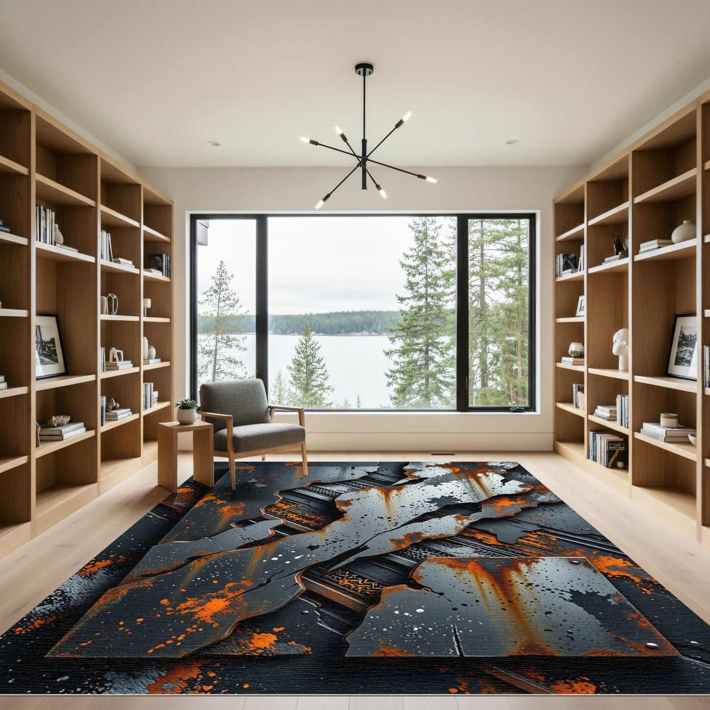 Industrial Distressed Metal Rust Orange Abstract Rug