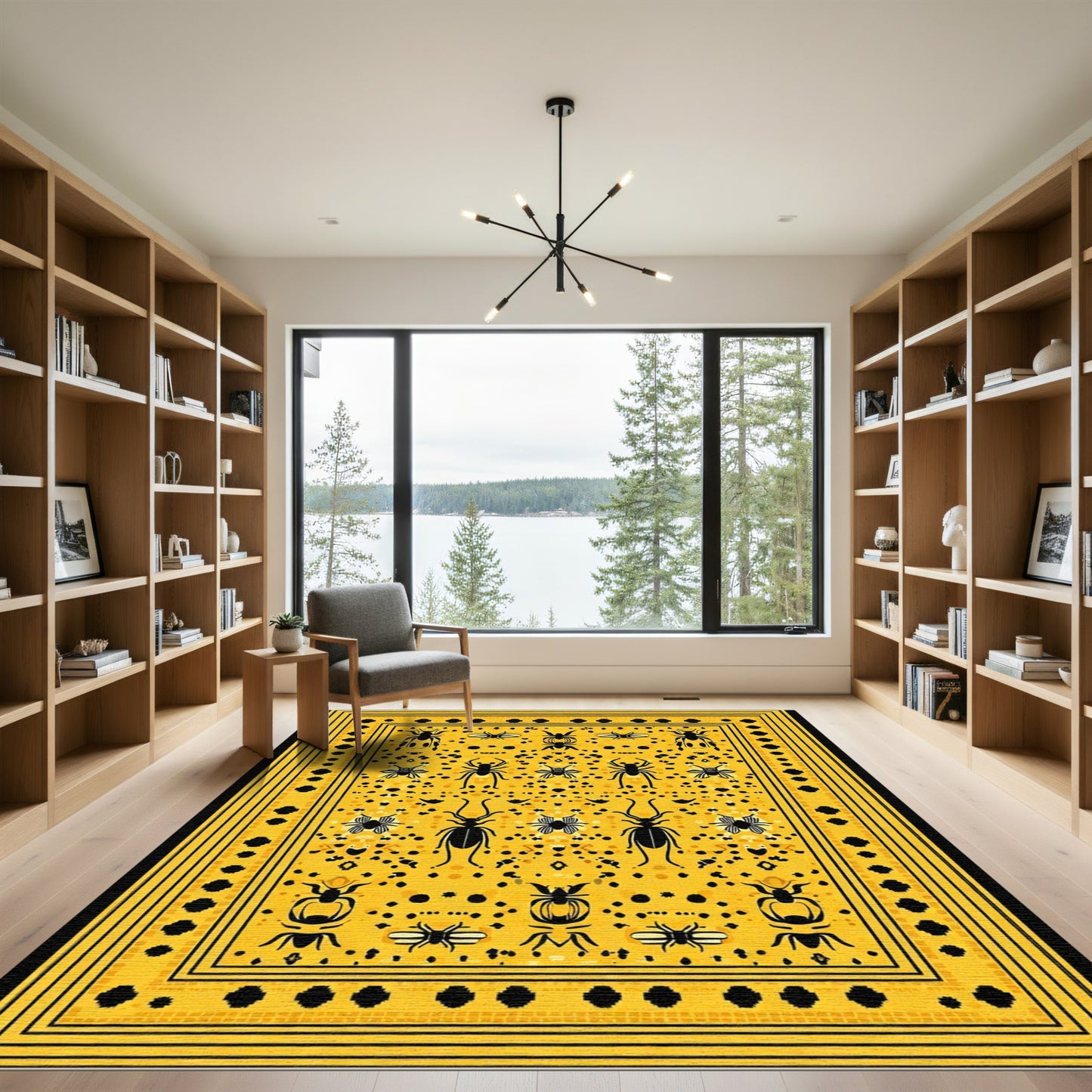Bold Yellow Beetle Insect Border Rug