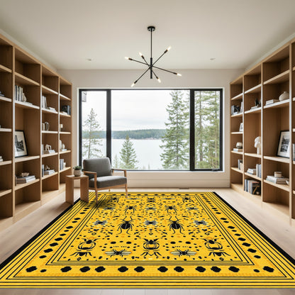 Bold Yellow Beetle Insect Border Rug
