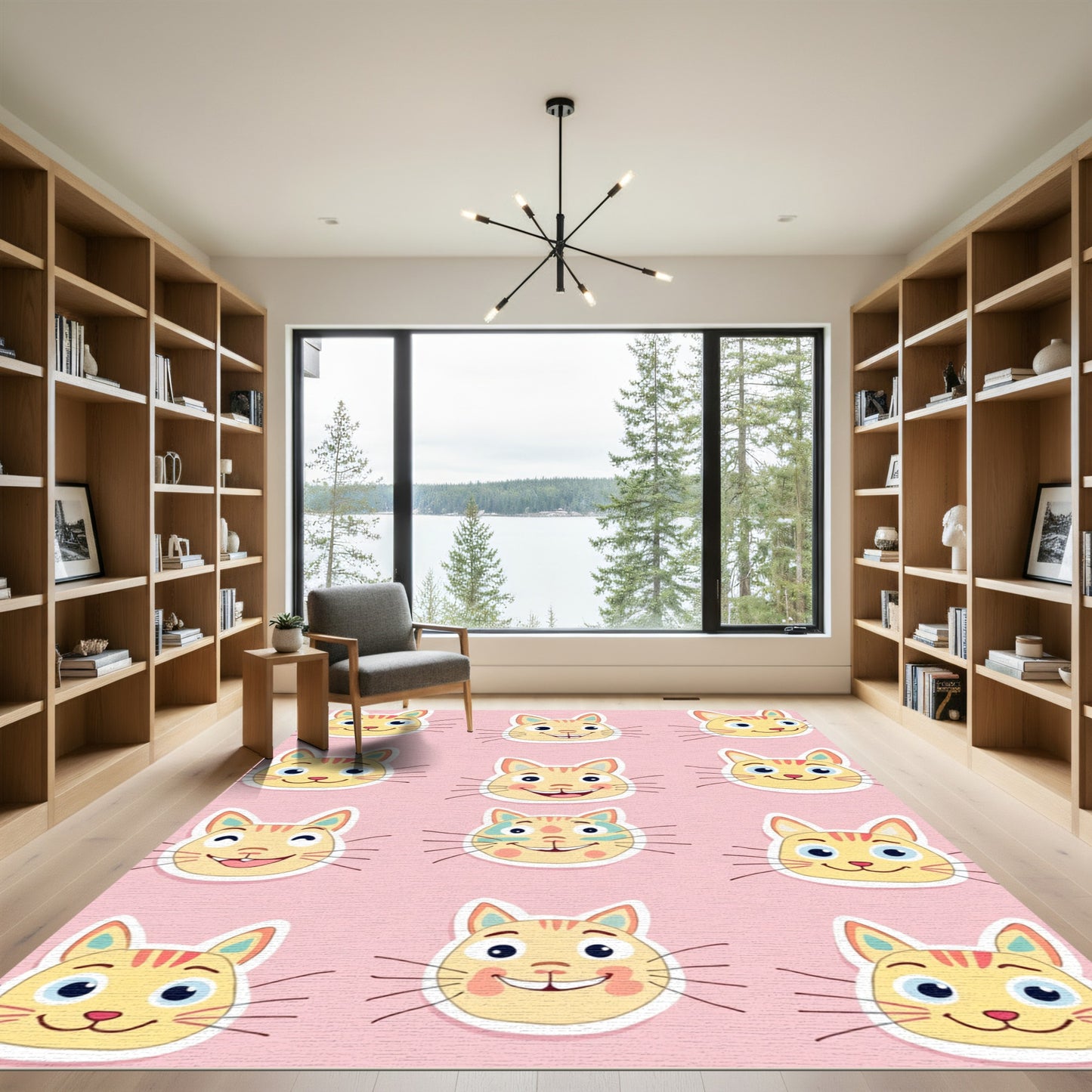 Playful Yellow Cat Faces Collage Rug