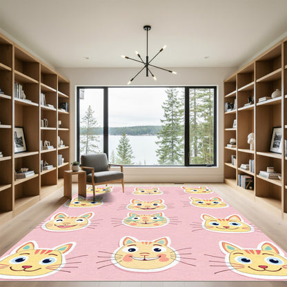 Playful Yellow Cat Faces Collage Rug