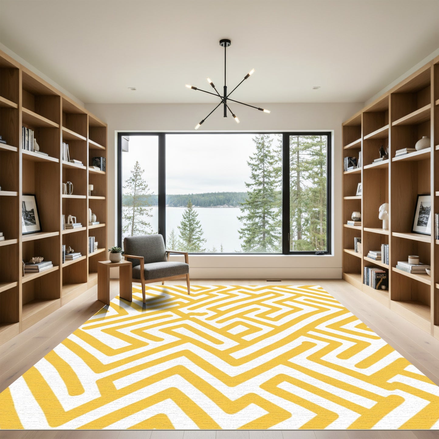 Yellow Geometric Maze Contour Rug