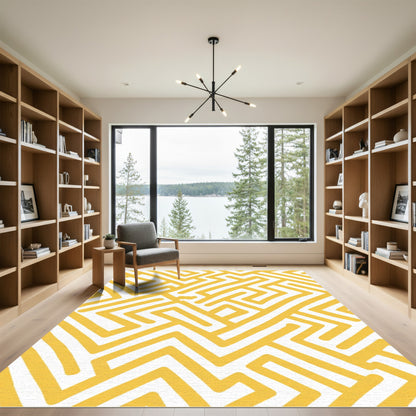 Yellow Geometric Maze Contour Rug