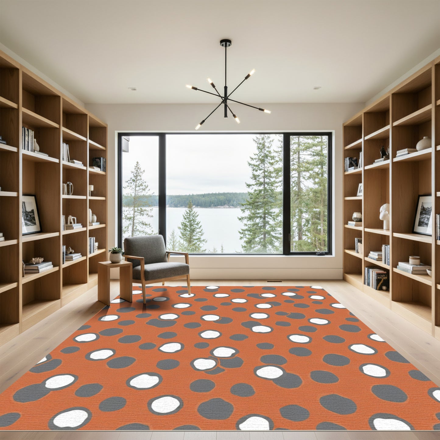 Orange White Gray Polka Dots Rug