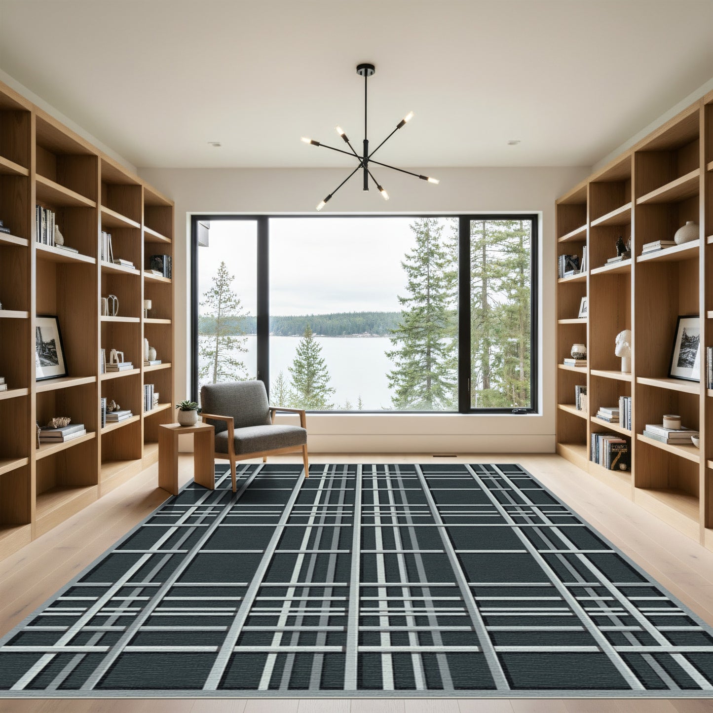 Modern Gray Plaid Grid Rug