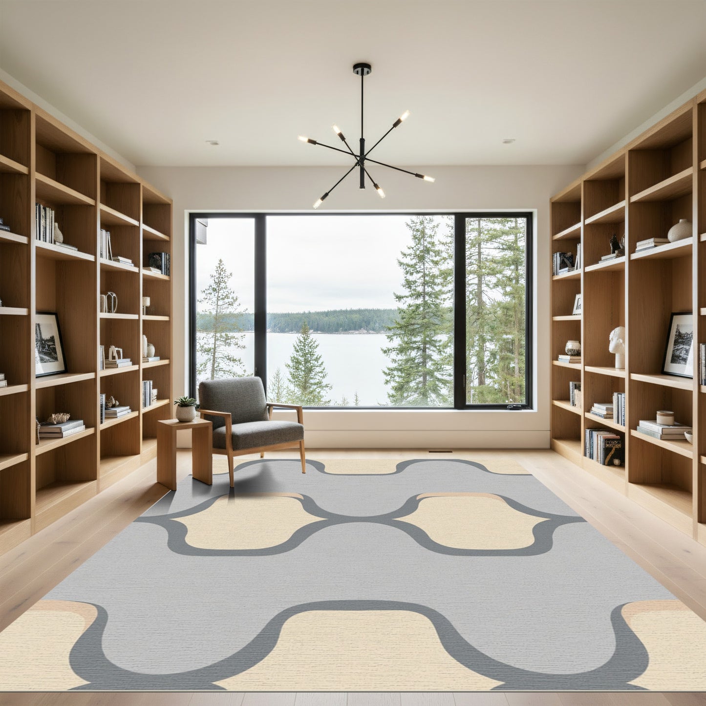 Soft Gray Yellow Interlocking Waves Rug
