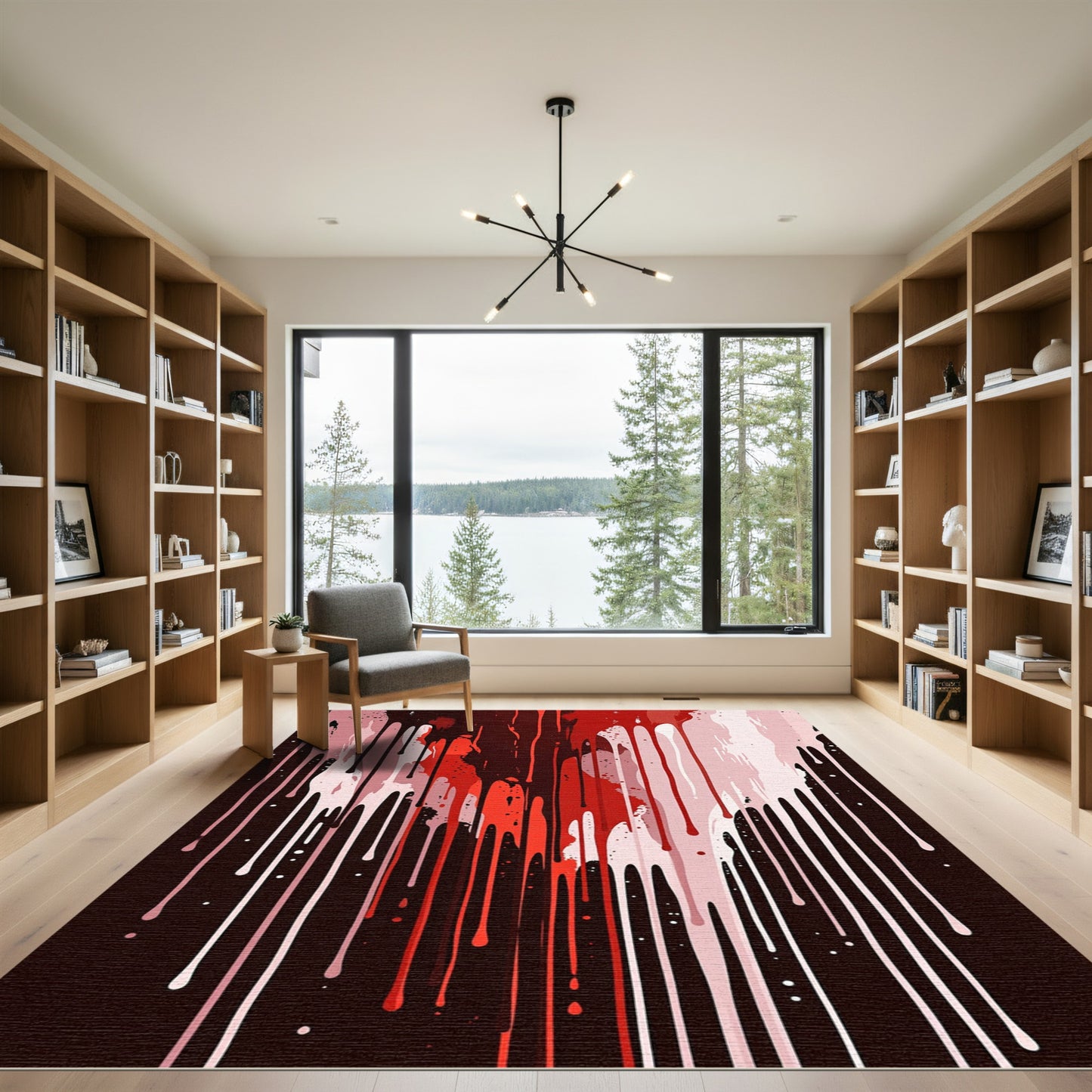 Crimson Red Drip Abstract Art Rug