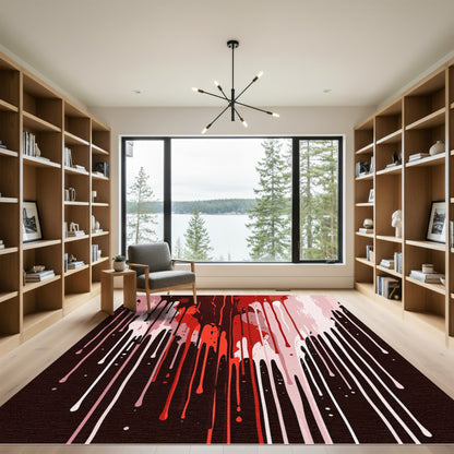 Crimson Red Drip Abstract Art Rug
