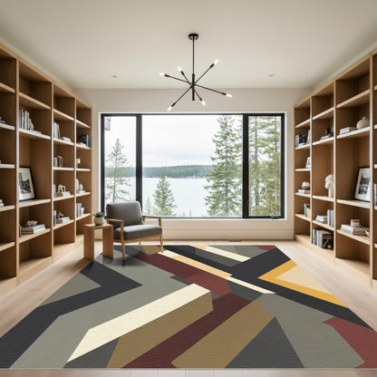 Geometric Abstract Wood Tone Rug
