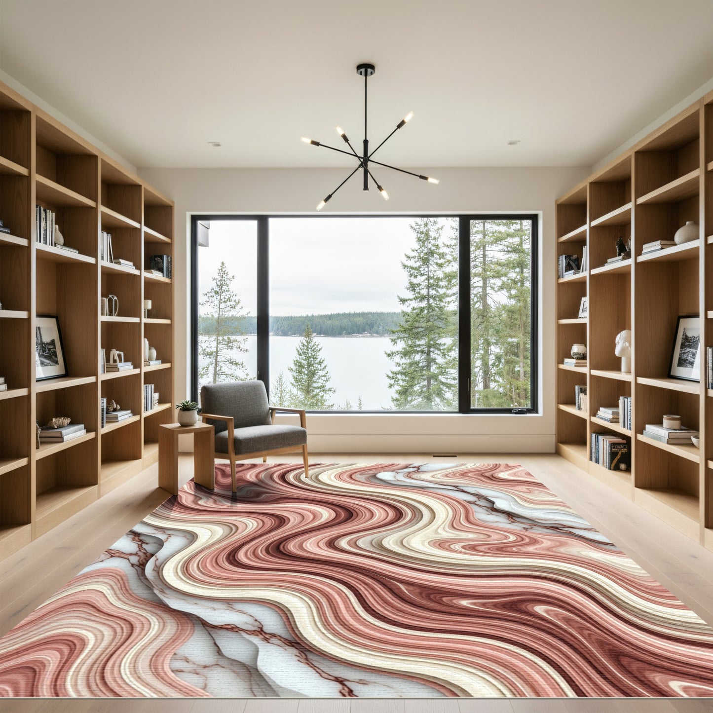Abstract Blush And Cream Marble Swirl Rug