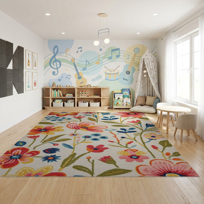 Whimsical Multicolor Floral Leaves Berries Rug
