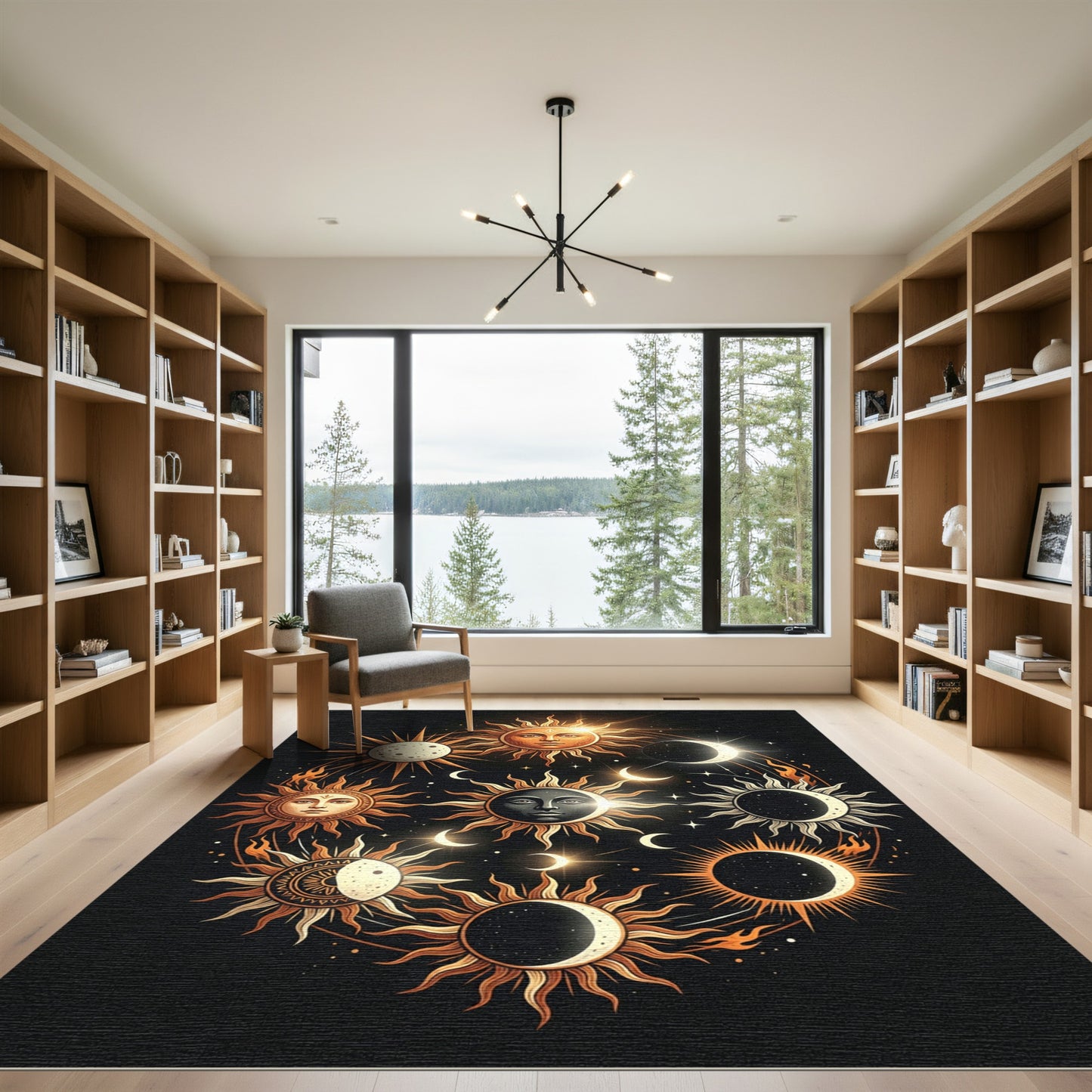 Celestial Sun and Moon Lunar Medallion Rug