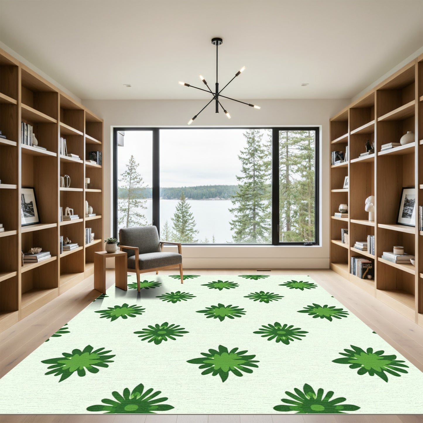 Green Abstract Floral Sprout Rug