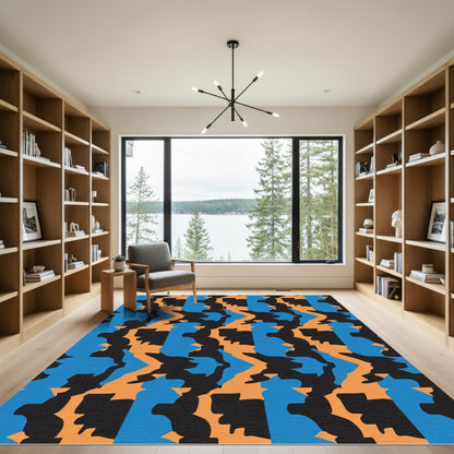 Bold Orange Blue Abstract Camo Rug