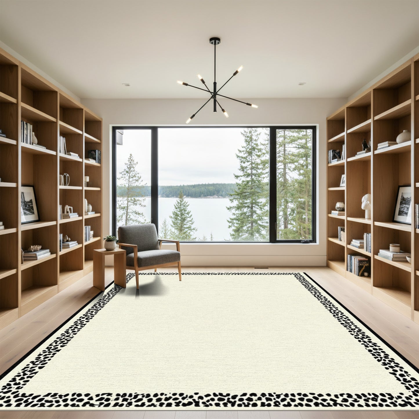 Cream Black Spotted Border Rug