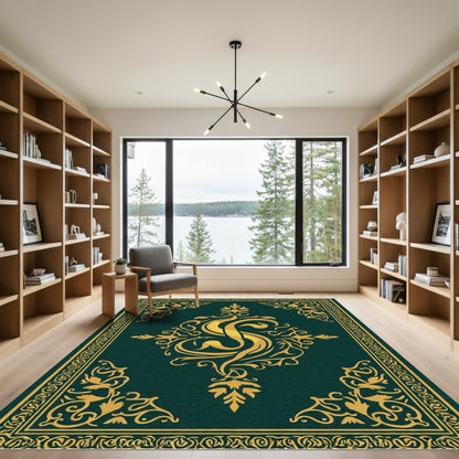 Deep Emerald Gold Flourish Emblem Rug