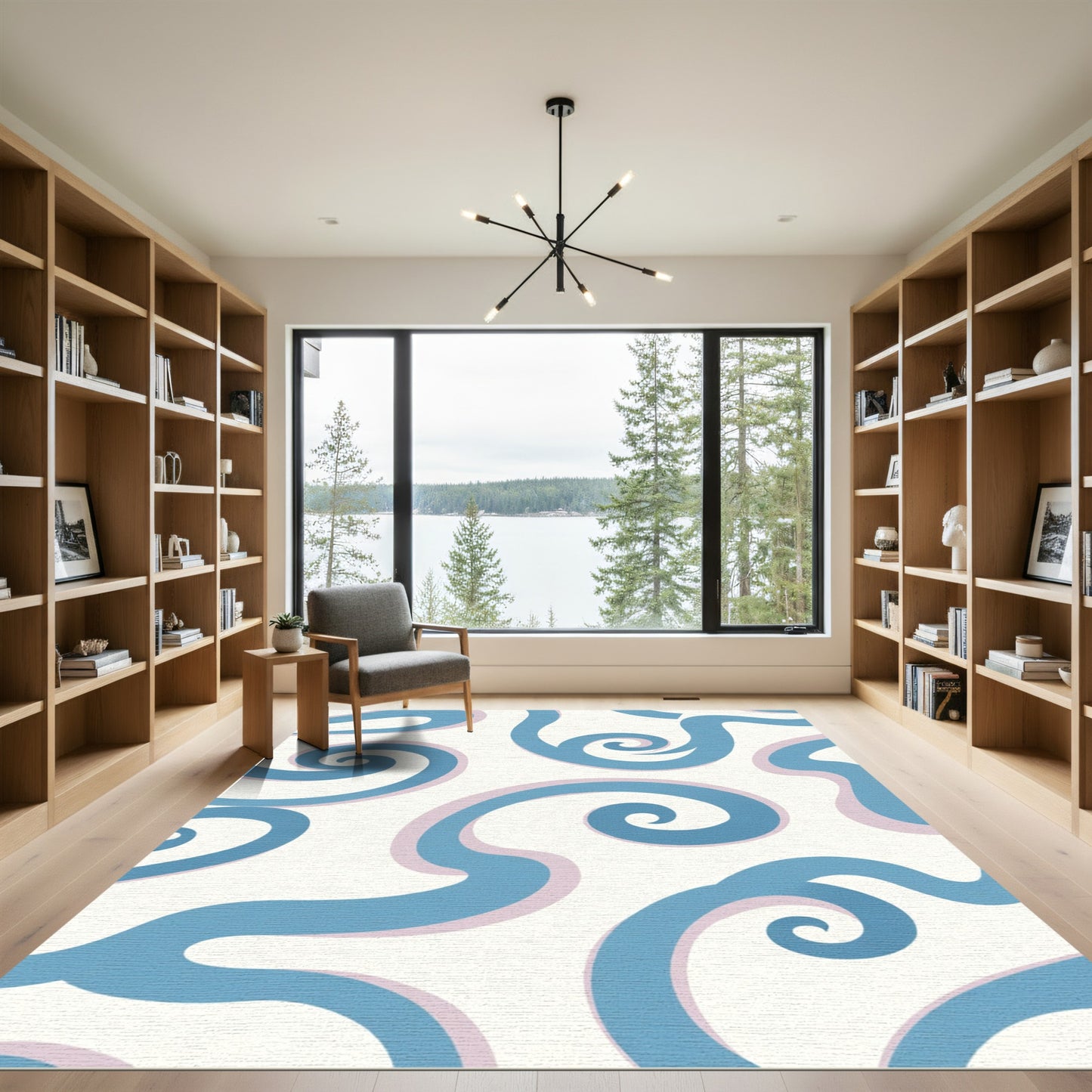 Blue Swirls on Cream Background Rug