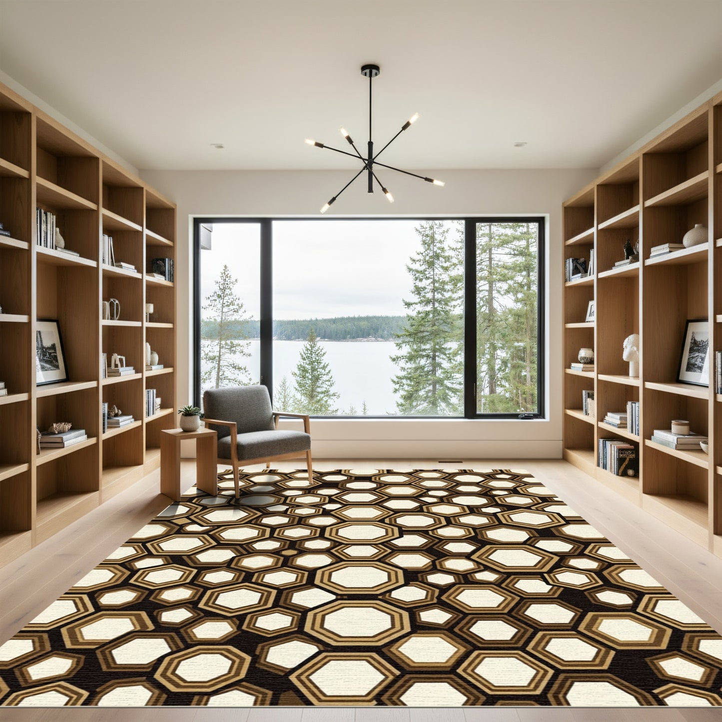 Brown Gold Geometric Honeycomb Rug