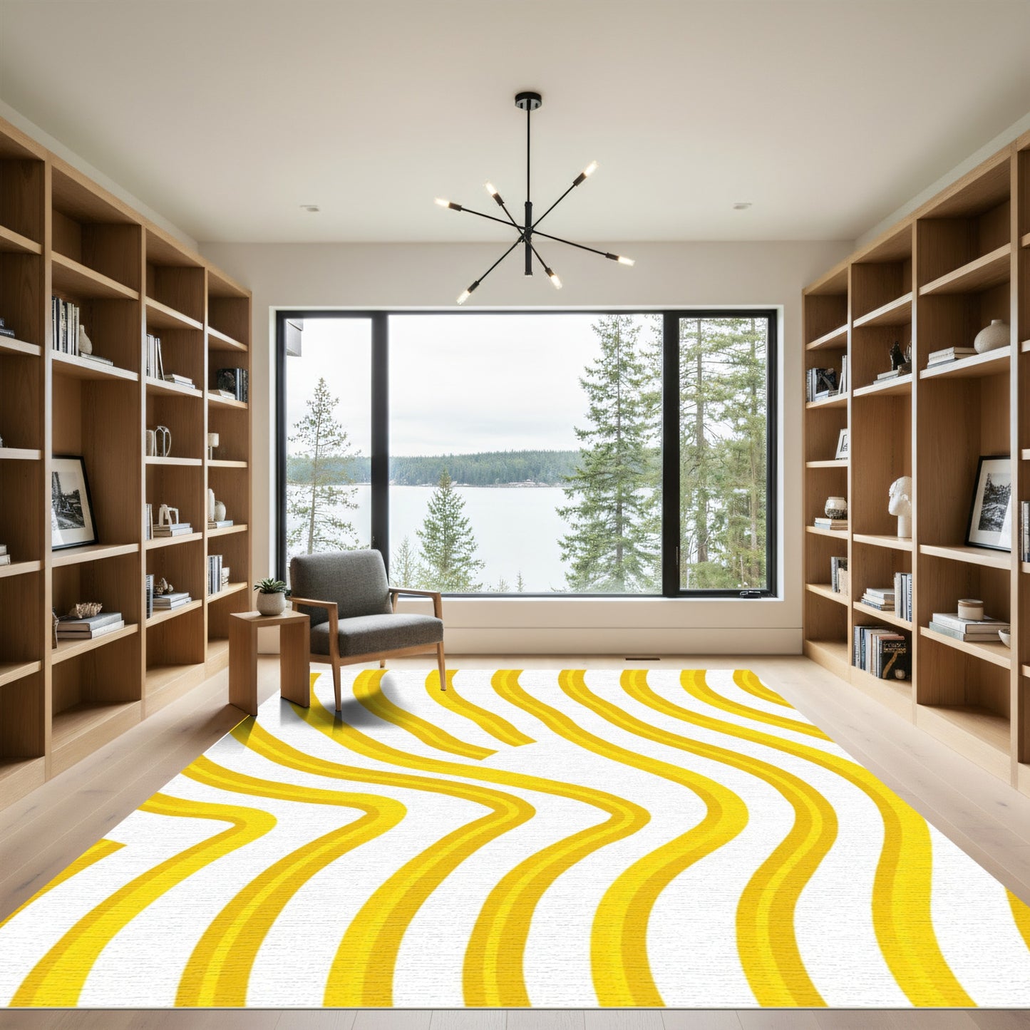 Golden Yellow Wavy Stripes Rug