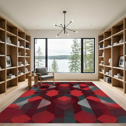 Red Crimson Geometric Overlay Rug