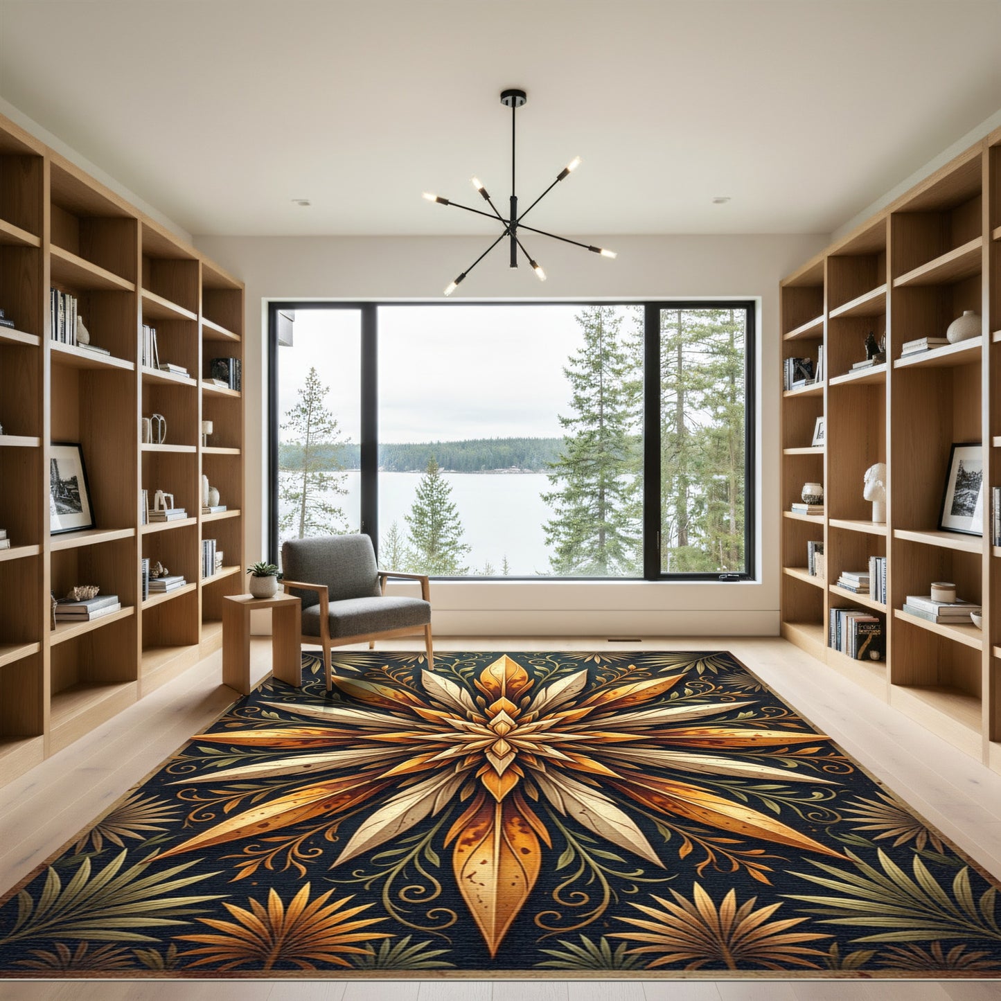 Golden Foliage Starburst Medallion Rug