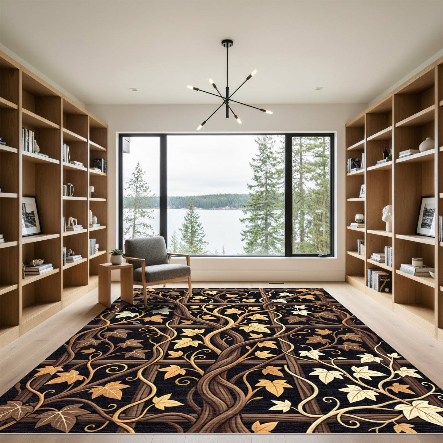 Golden Leaf Vine Lattice Rug