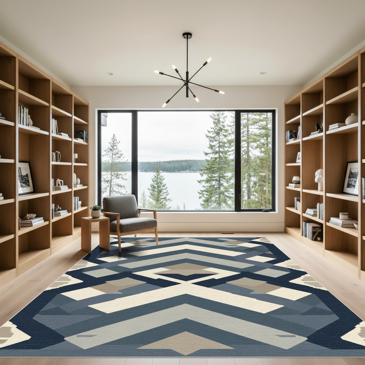 Geometric Chevron Mosaic Blues Rug