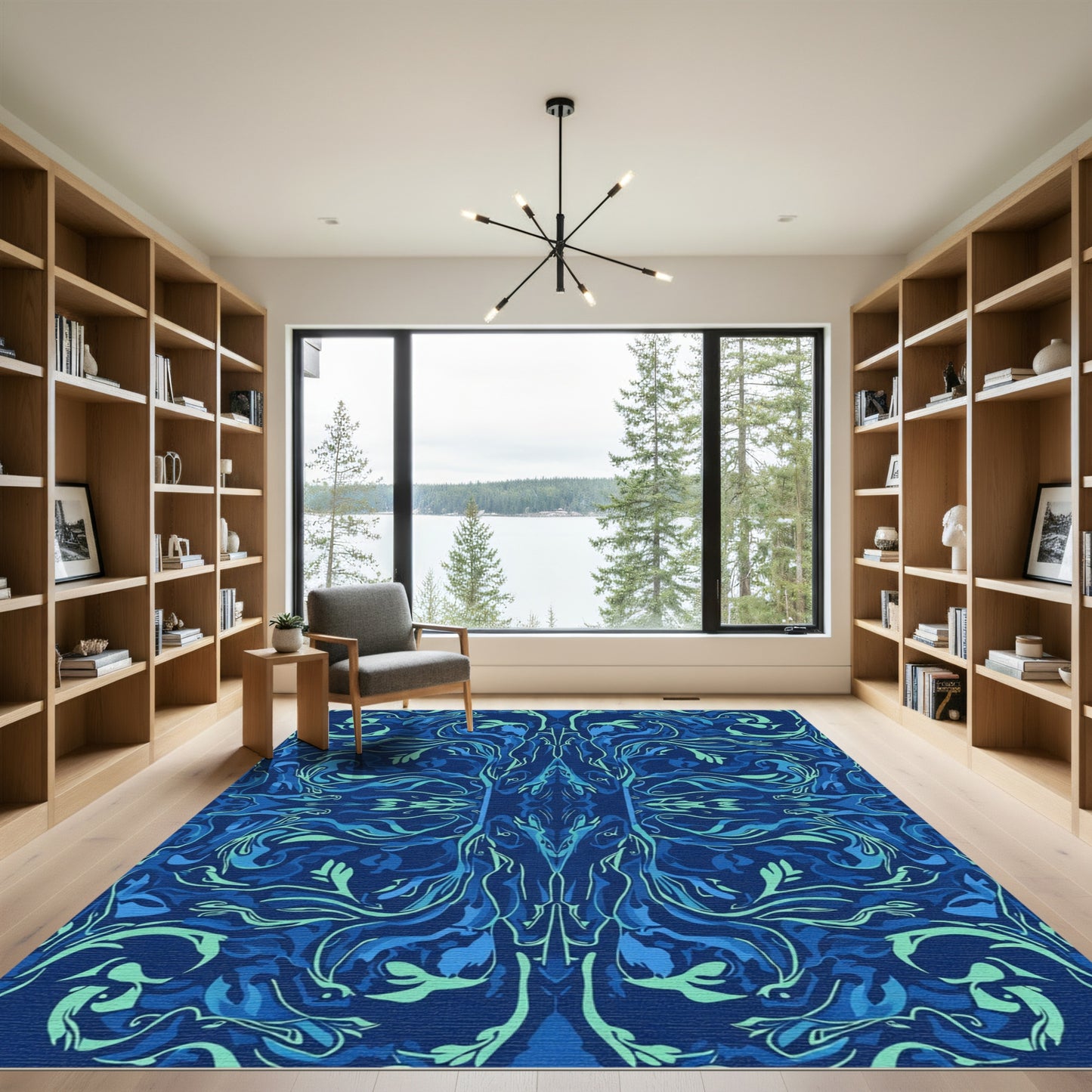 Deep Blue Swirl Botanical Rug