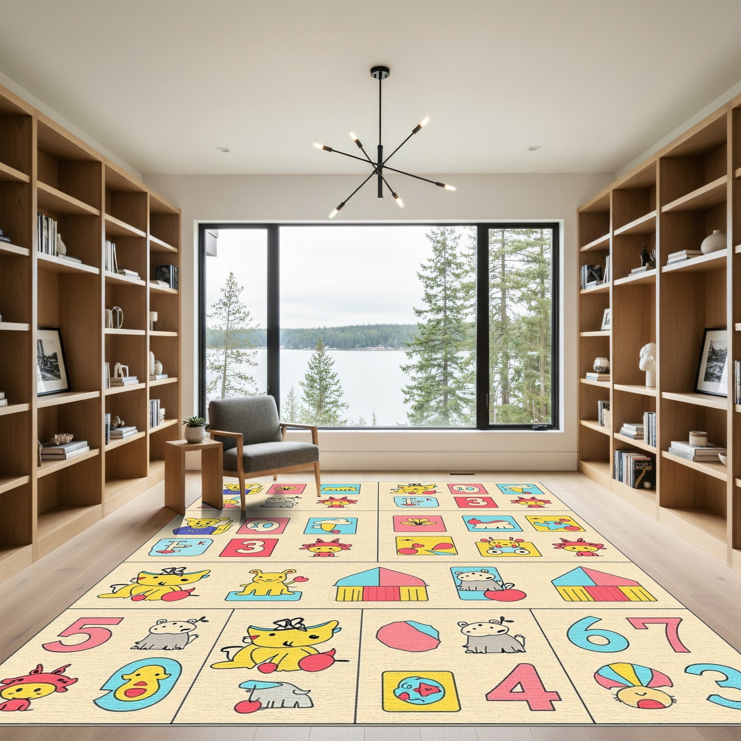 Playful Yellow Creatures Numbers Blocks Rug
