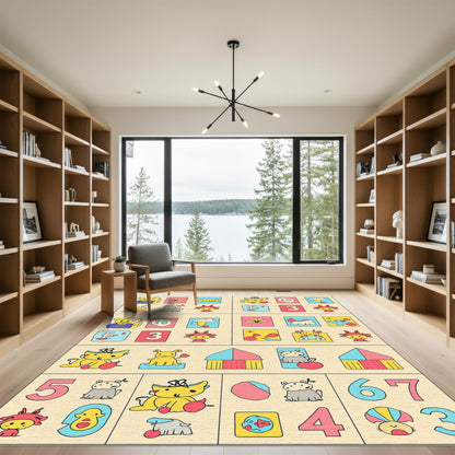 Playful Yellow Creatures Numbers Blocks Rug