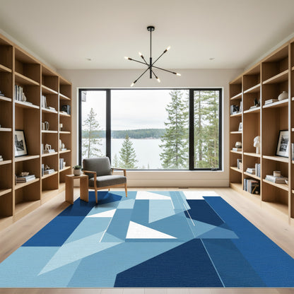 Deep Blue Geometric Abstraction Rug
