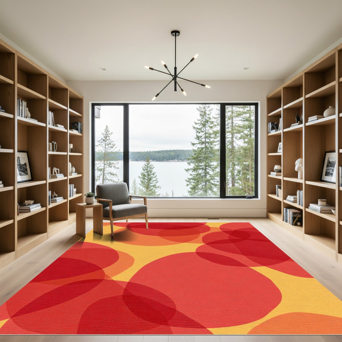 Radiant Crimson Orange Geometric Overlay Rug