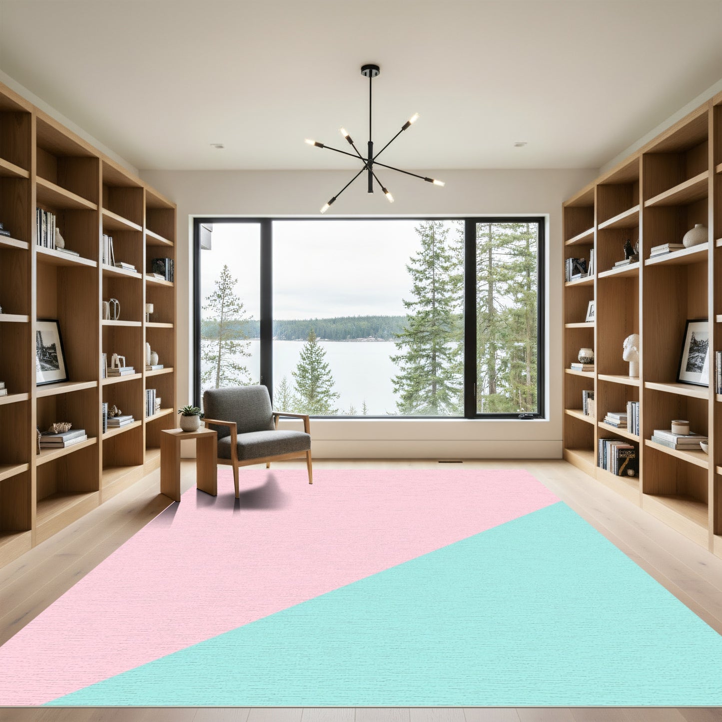 Soft Pink Teal Diagonal Split Rug
