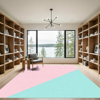 Soft Pink Teal Diagonal Split Rug