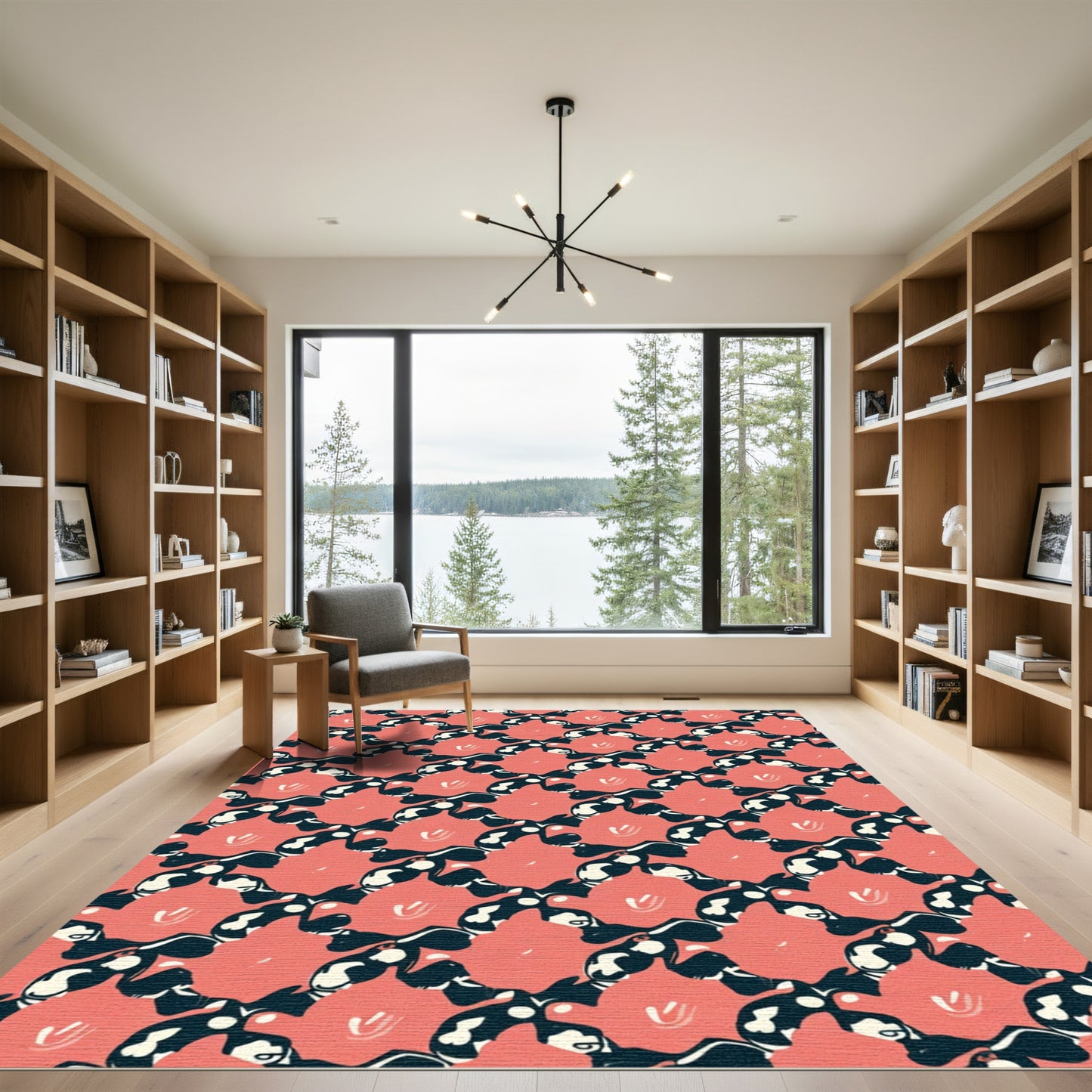 Coral Pink Abstract Floral Swirl Rug