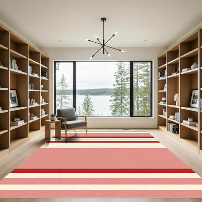 Pink Red Cream Horizontal Bands Rug