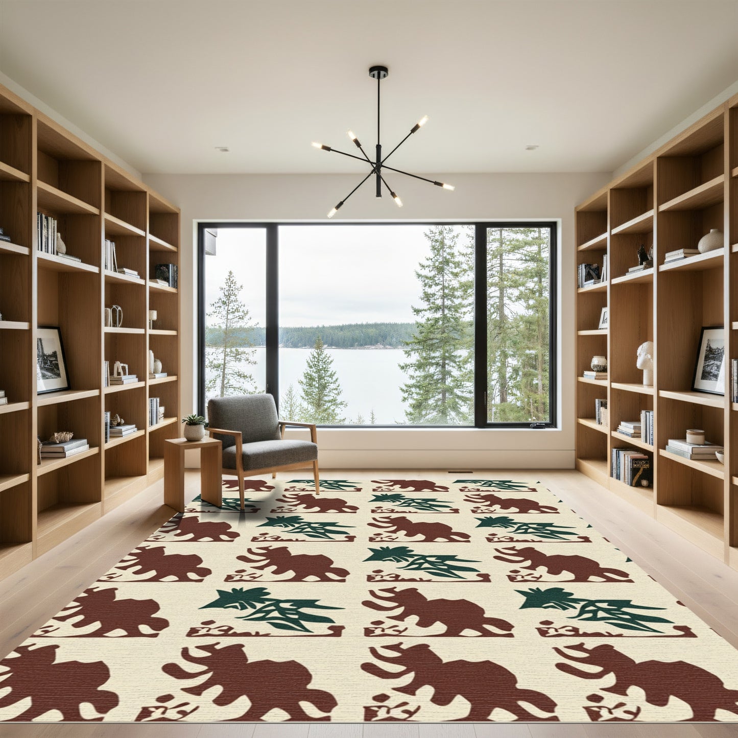 Rustic Brown Green Elephant Repeat Rug